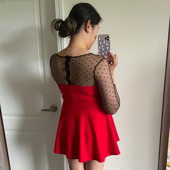 Black Polka Dot Red Dress - Picture 3 of 9